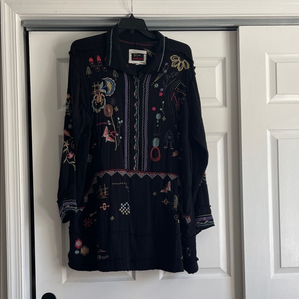Johnny Was Black Tunic with Vibrant Embroidery